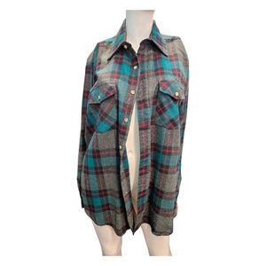 Sir William Gray Blue Plaid Flannel Size Large